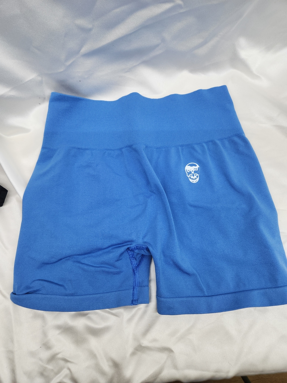 High-Rise Blue Bike Shorts with Skull Logo